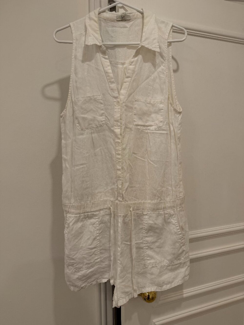 Joie White Linen Sleeveless Romper Drawstring Utility Pocket Summer Jumpsuit